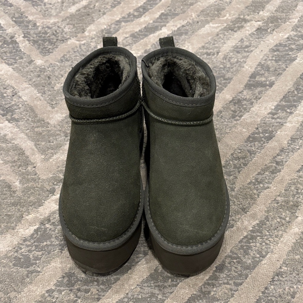 Dark Green Platform Ankle Boots